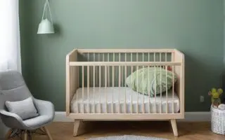 Sage Green Nursery With Hanging Plant and Cradle